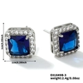 Square stud earrings in silver finish featuring dark blue gemstone and halo diamonds - Blue Large Square Style (E01049B-3)