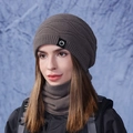 Conjunto de invierno con gorro de punto gris oscuro y bufanda con forro polar - Set de 2 piezas / café