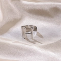 Minimalist silver open ring featuring a hollow H letter design on a satin background - Letter H / Silver