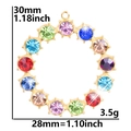 Macro view of 18k gold plated round pendant with colorful rhinestones and size details - Gold Color Pendant