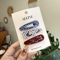 Three-piece checkered bow hair clip set including navy blue and red plaid designs - Three-Piece Set / Red Bowknot & Blue Plaid Set