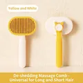 Yellow and white pet grooming brush with massage bristles and cat ear design - Amber White