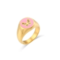 Vintage 18K gold plated stainless steel ring with pink enamel and butterfly zircon inlay - US 6 / Pink