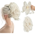 Blonde wavy ponytail hair extension with claw clip attachment for voluminous hair styling - White Blonde (60)