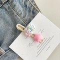 Cream Y2K hair clip featuring a white bunny with blue glasses and pink stars - Glasses Rabbit U-Clip