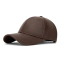 Men's dark brown PU leather baseball cap with premium stitching and windproof finish - Baseball Cap Style / Coffee