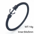 Black stainless steel cable bracelet featuring nautical anchor motif and minimalist design - Anchor Buckle Style (KB169311)
