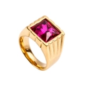 Men's polished gold stainless steel ring featuring a square cut red gemstone - US 10 / Gold Base Rose Red Gemstone