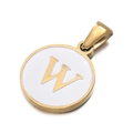 White enamel gold-plated round pendant necklace with capital letter W charm - Letter W
