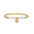 Pulsera de cuentas doradas con perlas y un colgante de candado de corazón con cristales - Estilo Candado de Corazón (CN001374YS)