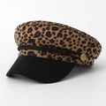 Vintage leopard print flat cap with black brim and twisted rope detail for women - One Size / Khaki Leopard