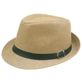 Classico cappello di paglia fedora beige chiaro con nastro in pelle nera e fibbia metallo - 58cm / Cachi