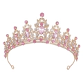 Elegant gold bridal tiara with sparkling pink gemstones and intricate white crystals - KC Gold White + Pink