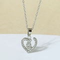 Silver heart pendant necklace with shimmering zircon stones and minimalist steel chain - Silver N0117S