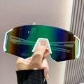 White sports cycling glasses with gradient colorful mirror lenses and wraparound frame - One-piece Sports Style (89377) / White Frame Green Mirror