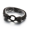 Men's double-row black woven chain bracelet with gothic embossed wolf heads - Black (KB152516-KFC)