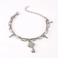 Double-layer stainless steel bracelet featuring heart and key charms in silver finish - Steel - Key Bracelet
