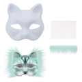 DIY Halloween mint green cat pulp mask set with white base and faux fur for craft - DIY Paper Pulp Mask And Accessories (Cyan)