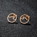 Polished golden stainless steel round hollow wave stud earrings for women with minimalist design - 158 Wave Circle-Rose Gold