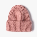 Thick ribbed knit beanie in lotus pink color with a wide fold-up cuff for winter warmth - Light Pink