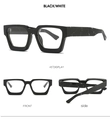 Gafas de montura cuadrada clásica en negro brillante con patillas de mármol blanco - Montura Negra Lentes Transparentes