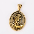 18k gold plated stainless steel oval pendant featuring embossed Jesus Christ portrait - Jesus with Crown of Thorns Style (Style 7)