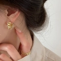 Golden irregular texture stud earrings and chain ring set for elegant women - EH0302/Gold Irregular Pleated Stud