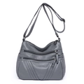 Borsa a tracolla in pelle PU lavata grigia con tasche multiple e tracolla regolabile - Grigio