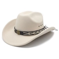 Classic cream felt western cowboy hat with brown leather band and sun-motif buckle - M (56-58cm) / Beige