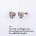 Clou d'oreille cœur en acier 316L avec oxydes de zirconium multicolores et fini argent - (1 PC) 12# Coeur - Argent