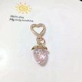 Pink translucent strawberry keychain with golden heart-shaped clasp for bags - Heart Clasp-Light Pink Strawberry