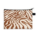 Portable vintage brown leopard print makeup bag with black zipper on white background - Brown & White Zebra-22