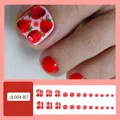 Vibrant red press-on toenails with 3D strawberry patterns and water droplet accents - JL004-B7 Strawberry Water Drop