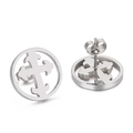 Silver hollow round cross stud earrings in stainless steel with butterfly backs - Hollow Cross Circle Style (KE50969-K)