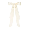 Detailed view of beige satin oversized bow hair clip with elegant silk texture - Beige
