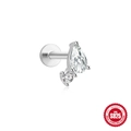S925 sterling silver ear stud with pear and round shaped sparkling zircon stones - Pear Cut Zirconia / Single Platinum #2 (Pear)