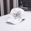 Cappellino da baseball bianco alla moda con farfalla di cristallo e strass colorati - Taglia unica / Bianco