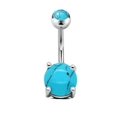 Piercing per ombelico in acciaio argentato con due pietre turchesi blu incastonate in verticale - Argento/Turchese Blu