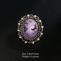Vintage gold cameo brooch with purple female profile relief and crystal rhinestones - Light Purple Portrait Lace Style (XD7383-5)
