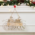 Decorazione natalizia da appendere in legno con renne e Babbo Natale in legno e bianco - Renna e Slitta