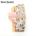 White sage bundle with Palo Santo stick and natural Rose Quartz tied with twine - Rose Quartz, Sage And Palo Santo