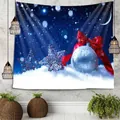 Kerst sterrenhemel wandkleed met sneeuwscène en feestelijke ornamenten voor decoratie - 90x60cm