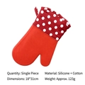 Red silicone oven mitt with white polka dot cuff and non-slip honeycomb texture - Single Glove / Full Silicone Palm Red Polka Dot