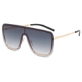 Oversized wrap-around sunglasses with brown gradient lenses and rose gold metal frame - Gold Frame Gradient Gray Lens