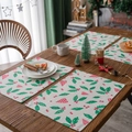 Lot de quatre sets de table de Noël avec motifs de houx et baies rouges pour la salle à manger - Feuilles en Forme de Cœur / 32-45cm
