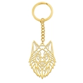Llavero de cabeza de lobo dorado en acero inoxidable con diseño geométrico - Cabeza de lobo / Dorado
