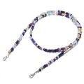 Detail view of colorful beads eyeglass chain with secure silver lobster clasps - Purple Blue Gold