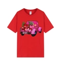 Red cotton T-shirt featuring a Valentine's leopard pickup truck and heart graphic - Red
