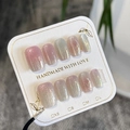 Pink and silver aurora cat-eye press-on nails set with handmade display card - XS / Glue Style (SP115)