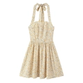 Gelbes Blumen-Neckholder-Kleid mit Rückenschleife und Rüschensaum für den Sommer - S / Gelb Blumig